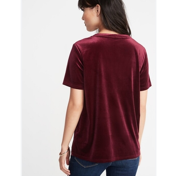NWT! Old Navy Dark Red Velvet Short Sleeve Top (XL) - Picture 2 of 7